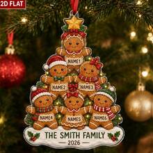 Custom Festive Christmas Gingerbread Family Ornament, Personalized 2-6 Family Names, Merry Christmas Tree Hanging Decor For Family Home And Holiday Party Celebrations, Customized Xmas Gingerbread Ornament, Customizable Holiday Keepsake Gift. - Style a - View 4