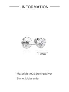 AnlaScheer 1pc Silver Tone S925 Sterling Silver Moissanite Flat Stud Earrings, Women's Fashion Piercing Jewelry, Suitable For Daily Wear, Party, Date And Gift - Silver - View 14