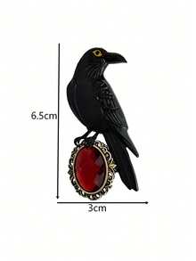 Gothic Black Raven Brooch With Red Crystal Halloween Costume Lapel Pin - Black - View 4