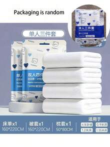 Staying In A Hotel, Disposable Double Enlarged And Widened Four-Piece Set,Disposable Bed Sheets And Pillow Cases, Travel Essentials - Multicolor - View 10