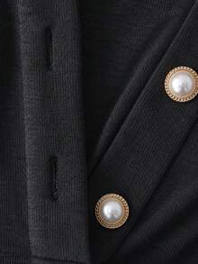 Women's Black Elegant Contrast Collar Long Sleeve Pearl Button Cinched Waist Short Jumpsuit, Autumn/Winter Outing Party Date Outfit - Grey - View 8