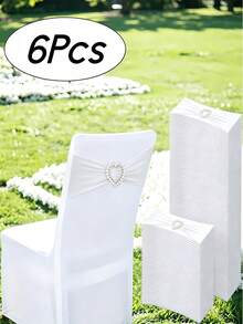 6/12/24/48pcs White Elastic Chair Sashes, Multi-Piece Chair Sash Set With Heart-Shaped Buckle Slider, Chair Sash Bows, Suitable For Wedding Party Decoration - White - View 14