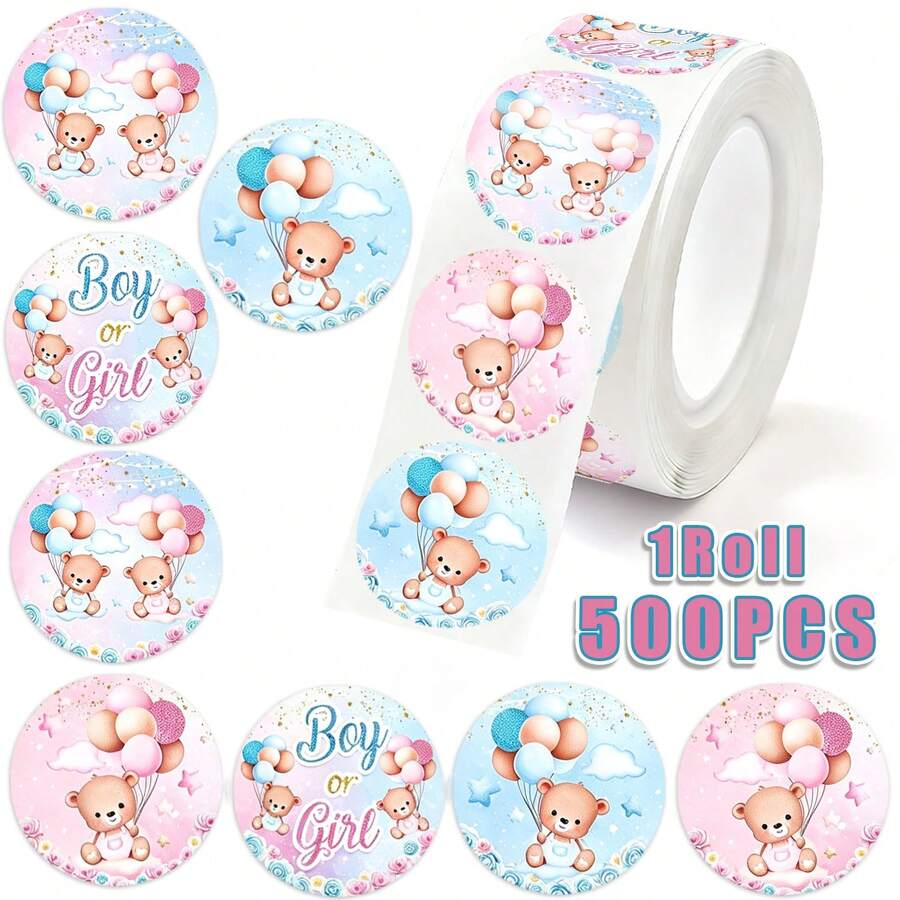 500PCS (1 Roll) Gender Reveal Stickers, Shower Party Decoration Stickers, Party Stickers, Gift Bag Sealing Stickers, Party Decoration, Home Decor, Gift Boy Stickers, Girl Stickers - Multicolor - View 1