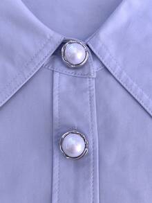 1 buah/2 buah Set Kancing Mutiara Elegan, Penutup Kancing Kemeja Tanpa Jahit, Kancing Dekoratif, Manset Kristal Modis - Perak - View 2