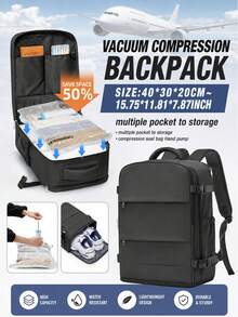 Large Capacity Travel Vacuum Backpack, Practical Laptop Bag, Fits 14-15.6 Inch Laptop, Vacuum Compression Backpack With Manual Air Pump, Suitable For Daily Casual Use, Unisex Travel Backpack, Size 40*30*20cm, Features Dry/Wet Separation Pocket & Comfortable Back Design, Suitable As Carry-On Luggage, Unisex, Men's Women's Commuter Backpack, Outdoor Backpack, Campus Backpack, Commuter Backpack, Travel Backpack, Weekend Bag - Multicolor - View 11