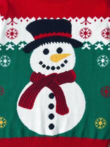 Young Boy Christmas Colorblock Snowman Sweater Autumn Winter - Red - View 5