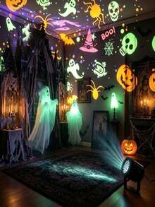 1pc USB Powered LED Halloween Projector Light, 360° Adjustable Angle, Can Project Rotating Ghost, Pumpkin, Skull And Spider Patterns, Suitable For Indoor Walls, Windows And Ceilings, Create Scary Atmosphere, Ideal Home Halloween Party Decoration - Projector Lamp - View 5