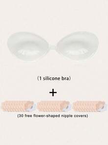 Transparent Front-Clasp Silicone Bra (Can Be Paired With Non-Woven Fabric Flower Stickers), Minimalist Invisible Design Made Of Liquid Silicone Material, Rounded Cup Shape Fits Body Lines, Front-Clasp Opening Design For Easy On And Off, Self-Adhesive For Secure Fit And Resistance To Shifting, Waterproof And Sweat-Resistant, Washable And Reusable, Suitable For Wedding Dresses, Backless Outfits, Daily Commute And Other Occasions, Can Be Paired With All Types Of Clothing Throughout The Four Seasons - Silicone One-cup Bra - View 14
