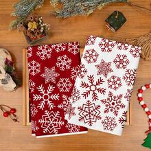 2pcs Christmas Snowflake Kitchen Dish Cloths, Red & White Snowflake Pattern Dish Towels, Holiday Winter Home Decor Kitchen Hand Towels - Red and White - View 7