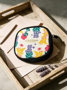 L'Occitane Provence Floral Print Square Fabric Makeup Bag Portable Mini Storage Pouch For Travel Daily Use Birthday Holiday Gift For Women LOCCITANE‑GIFT‑19 - Black+White+Yellow+Green - View 2