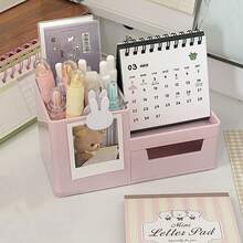 [Back To School]Cute Rabbit Desktop Storage Box With Drawer And Photo Frame, Multi-Functional Stationery, Cosmetics And Small Items Organizer, Macaron Color Office Dormitory Desktop Storage Rack - Compartment Pen Holder - View 12