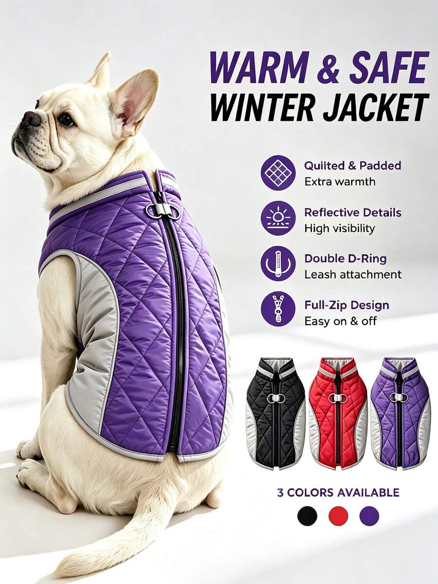 1pc Autumn/Winter Warm Pet Apparel Coat Thickened With Reflective Jacket For Pets Outdoor Windproof Clothes Suitable For Small Medium Dogs