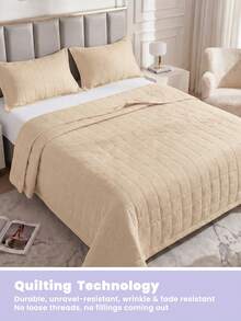 1pc Summer Lightweight Quilted Cooling Blanket, Green Lightweight Quilt, Breathable All Night Cool, Soft And Comfortable, Suitable For Various Bed Sizes, Home Bedroom And Dormitory Essential, Bedroom Decor (Pillow And Pillowcase Not Included) - Yellow - View 7
