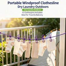 1pc Windproof Clothesline With 12 Clips, Portable Durable Retractable, Anti-Sag Design, Suitable For Indoor/Bathroom (Wall-Mounted Space-Saving) And Outdoor, Perfect For Travel, Camping And Holidays, Back To School Essential - Multicolor - View 10