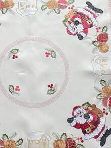 HXARTMIS 1件裝聖誕裝飾新品 米色聖誕老人刺繡正方形桌巾 波浪邊節日桌布 適合聖誕居家佈置、聖誕禮物與聖誕餐桌裝飾等 - 米色 - 查看 7
