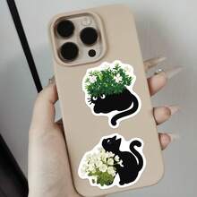 50PCS Cats And Plants Stickers Decals Stationery Guitar Bicycle Laptop Luggage Car Graffiti Sticker - Black - View 10