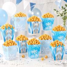 5pcs/6pcs/16pcs/Set Winter Snowflake Popcorn Boxes, Blue Paper Snack Candy Gift Boxes, Ice And Snow Theme Birthday Party Favors And Decorations - Multicolor - View 2