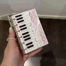 Aesthetic 3D Piano Pattern A7 Ring Binder Cover, Pearl Lace Decorated Loose Leaf Shell, DIY Scrapbook Making Accessories - A - View 10