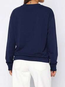 GLAMSKIN Women Color‑Block Striped Crew Neck Long Sleeve T‑Shirt,Simple Loose Fit Fall Basic Tee For Daily Wear&Office Commute - Navy - View 2