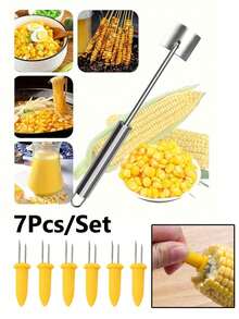 7pcs Corn Peeler Stripper Set, Stainless Steel Kernel Remover Tool, Flat Corn Shovel Cutter, Household Kitchen Gadget For Quickly Threshing Fresh Corn, Home Cooking DIY Meal Prep Daily Kitchen Cooking Prep Helper Accessory - Multicolor - View 8