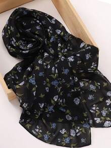1pc Chiffon Printed Hijab Scarf - Black Print - View 1