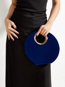 AIBBYDAR Women's Evening Clutch Bag, Handbag For Evening Gown, Small Round Bag With Round Handle, Detachable Shoulder Strap, Formal Occasion - Navy Blue - View 2