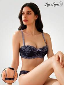 Women's Purple Sexy Lingerie, Comfortable Backless Bra With Underwire, Thin Lace Push-Up Bra With Side Support, Backless Design, Small Chest Lift And Side Support, Anti-Sagging, Sexy Style, Enhancing Bust - Purple - View 2