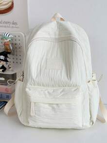 Korean Style Large Capacity Backpack For Students, Lightweight Nylon School Bag, Minimalist Solid Color Casual Bookbag, Shoulder Bag For Daily Travel - Multicolor - View 15