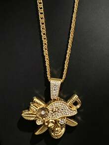 2pcs/Set Pirate Style Hip Hop Punk Necklace Exaggerated Men's Big Gold Chain Set, Vintage Punk Style, Suitable For Party, Gathering, Halloween, COS - Gold - View 6