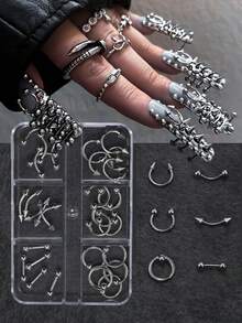 6-Grid 30pcs Punk Style Metal Rivet Nail Art Decorations, Silver 3D Rivet Nail Art Decor, DIY Alloy Nail Art Accessories, Ideal Decoration For Nail Art Enthusiasts And Nail Art Projects - Multicolor - View 1