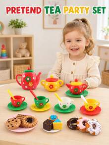 Set Pesta Teh Sore Natal, 24 Buah Set Mainan Teh untuk Bermain Peran Anak Perempuan, Kue Donat, Set Mainan Dapur Anak, Mainan Kostum Pesta - Paket Teh Sore - View 4