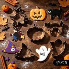 4/5Pcs Halloween Stainless Steel Cookie Cutter Set, Pumpkin Ghost Witch Hat Cat Shaped Molds, Multi‑Purpose Baking Tools For Biscuit, Fondant, Clay & DIY Halloween Party Crafts - View 10
