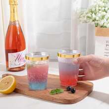 20pcs Gold Cups, 6.76oz Clear Cups With Gold Rim, Gold Beer Cups, Party Cups, Premium Gold Rim Cups, Perfect For Weddings And Parties - Gold - View 5