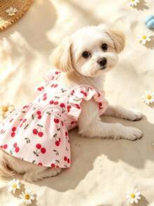 1 pieza Vestido para mascotas, Vestido de verano con estampado de cerezas - Rosa Pálido - Ver 4