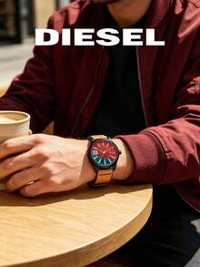 Diesel Rasp NSBB 系列 46x53mm 大錶盤啞光黑 IP 不鏽鋼男士腕錶，配復古棕色縫線真皮錶帶 DZ1860 - 黑色 - 查看 3