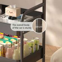 3-Tier Metal Utility Cart, Metal Storage Rack With Wooden Top, Rolling Cart With Wheels, Multi-Functional Storage Rack, Durable Steel Frame, Suitable For Kitchen, Office, Bedroom, Living Room - View 9