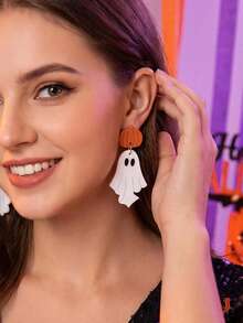 [Halloween Earrings]Cute Pumpkin Ghost Halloween Earrings Ghost Pumpkin Acrylic Pendant Earrings - Style 2 - View 2