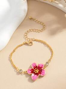 1pc Vintage Sweet Floral Gradient Bracelet, Vacation Style Women's Bracelet - Gold - View 2