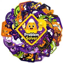 50Pcs Halloween Cartoon Reward Stickers, Waterproof Praise Incentive Decals With English Words For Classroom Motivation And Planner Decoration - 50 PCS - View 2