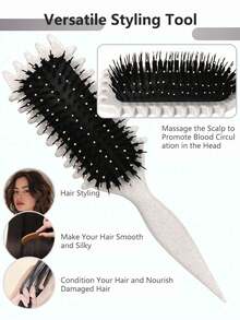 Curly Hair Defining Comb, Wheat Straw Anti-Tangle Styling Comb, Boar Bristle & Nylon Brush Curly Hair Defining Hairbrush, Home & Salon Hair Styling Tool - Multicolor - View 3