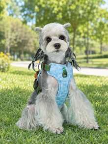 Arnés para mascotas tejido con estampado de cuadros tie-dye azul, anti-explosión, cómodo y transpirable, con patrón de palmeras verdes, adecuado para perros y gatos, para todas las estaciones, apto para pasear perros y gatos pequeños a medianos - Multicolor - Ver 4