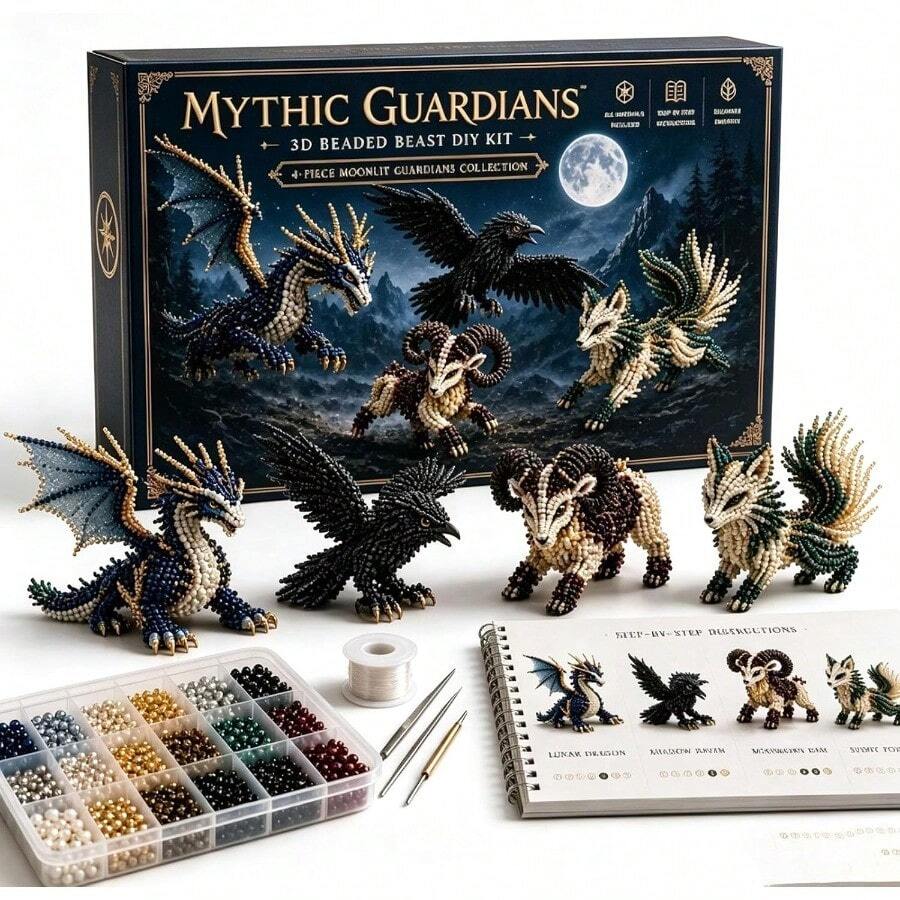 1 Box Fantasy Animal 3D Beaded Handmade Kit, Includes Dragon, Phoenix, Unicorn, Owl Beaded Designs, Contains Colorful Beads And Instructions, No Glue Needed, Adult DIY Creative Jewelry Making Set, Holiday Gift, Decorative Ornament - Multiple Styles - View 1