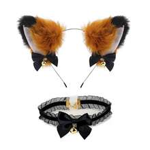 Cat Ears And Tail, Wolf Fox Ears Long Tail And Bell Lace Choker Set For Halloween, Animal Cosplay Party Costume - Multicolor - View 5