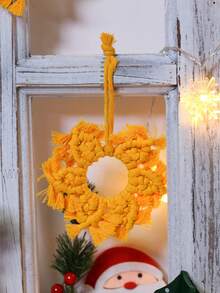 1pc Christmas Yellow Woven Snowflake Hanging Ornament Boho Circular Floral Star Design With Fringe Edges Festive Tree Pendant For Christmas Tree Mantel Window Wall Holiday Party Seasonal Home Decor - Style 3 - View 5