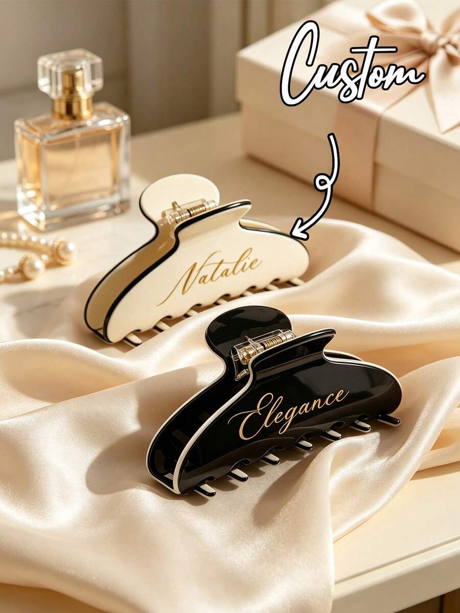 Customized Hair Accessories, Customized Hair Claw, Personalized Elegant Vintage Hair Claw For Women, Customizable Name, Unique Hair Accessory, Perfect Gift For Her - Multicolor - View 1