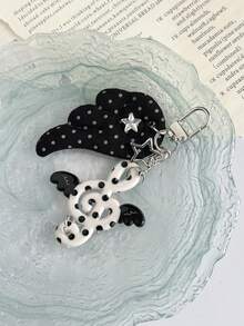 1pc Ins Polka Dot Fabric Angel Wing Keychain, New Polka Dot Musical Note Charm Pendant, Sweet Girly Bag Charm - Multicolor - View 3