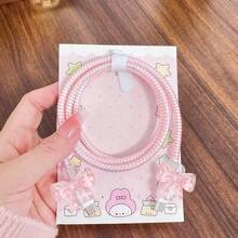 1 Set 3D Bow Data Cable Protector, Ins Soft Girl Style Data Cable Protector, Anti-Breakage Anti-Scratch Full Coverage Protection, Compatible With Apple 18W-20W Fast Charging, Holiday Small Gift, Cute Korean-Japanese Style For Girlfriend And Best Friend - Pink Crystal Bow - View 12