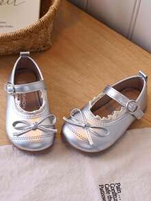 Girls' Lace Trim Soft Sole Baby Walking Shoes With Hook And Loop Princess Shoes - Silver - View 3