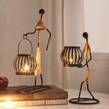 1pc 2D Vintage Acrylic Character Candle Holder Decorative Ornament, Rope Woven Design, Nordic Style Home Decor, Atmospheric Desktop Display - Sets - View 1