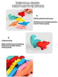 Children's Early Education Wooden Dinosaur Balance Stacking Toys, Interactive Stacking High Puzzle Stacking Blocks, Picture Matching Color Cognition Games, Thinking Games To Exercise Logical Thinking, Hand-Eye Coordination - Multicolor - View 8